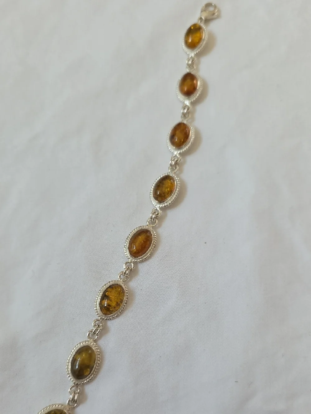 Sterling Silver Amber Link Bracelet in Honey Amber Size 7.25